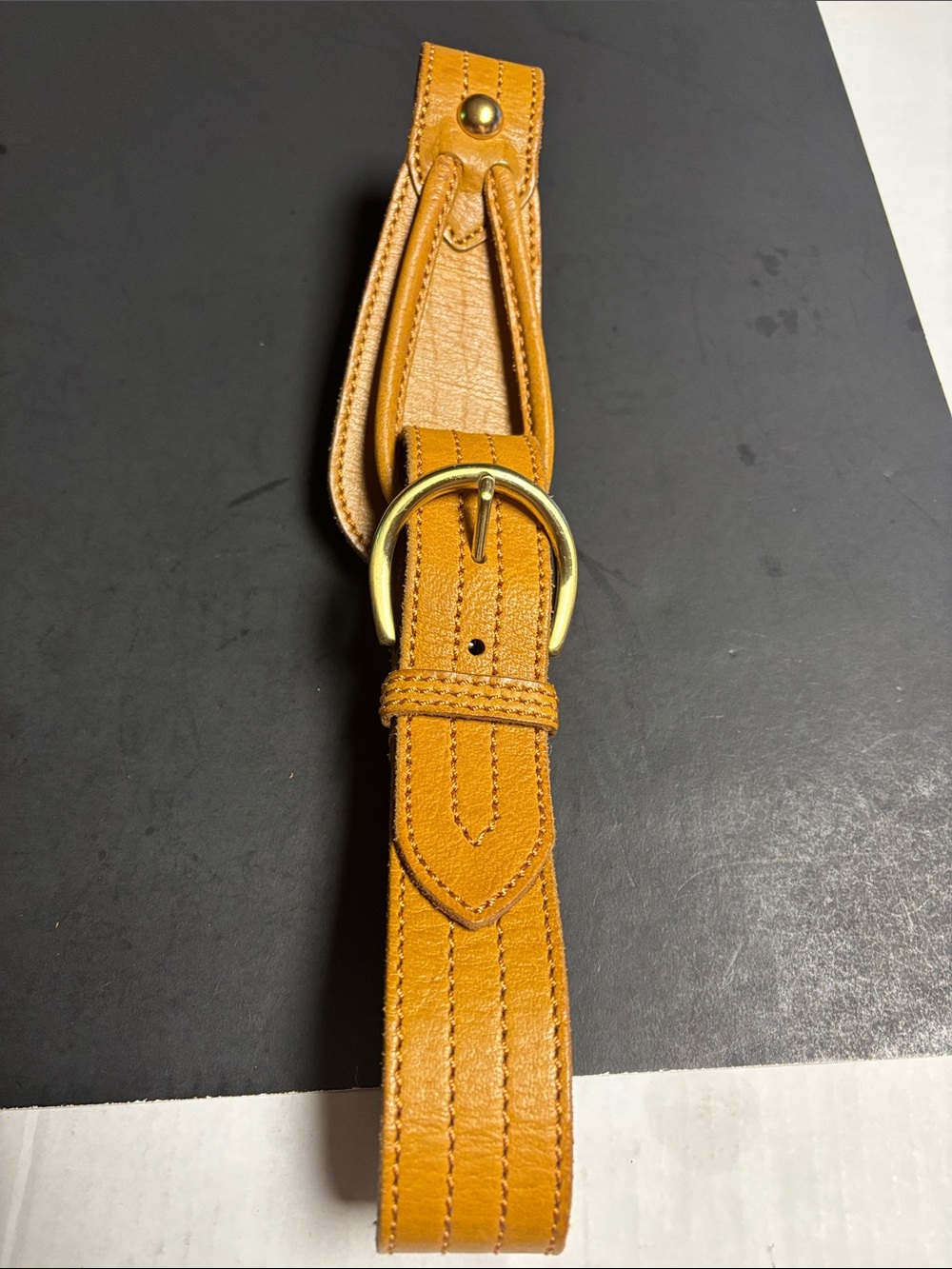 VINTAGE Linea Pelle Mustard Leather Belt with Gold-Tone Buckle